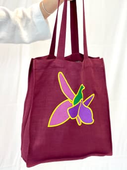 image-Dark Plum linen tote bag with embroidery