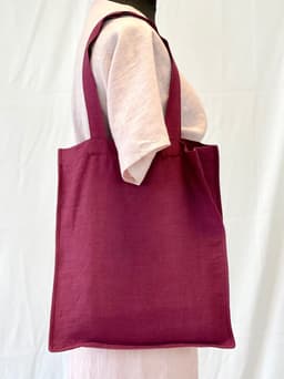 image-Dark Plum linen tote bag with embroidery
