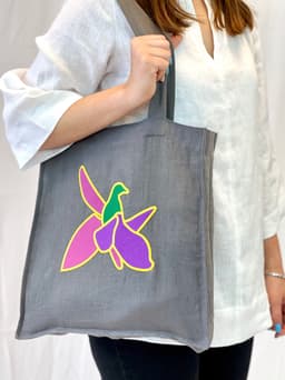 image-Dark Plum linen tote bag with embroidery
