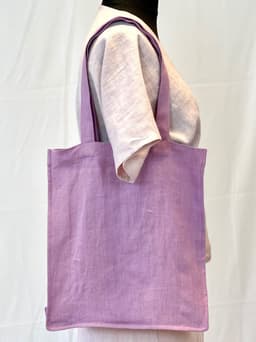 image-Dark Plum linen tote bag with embroidery