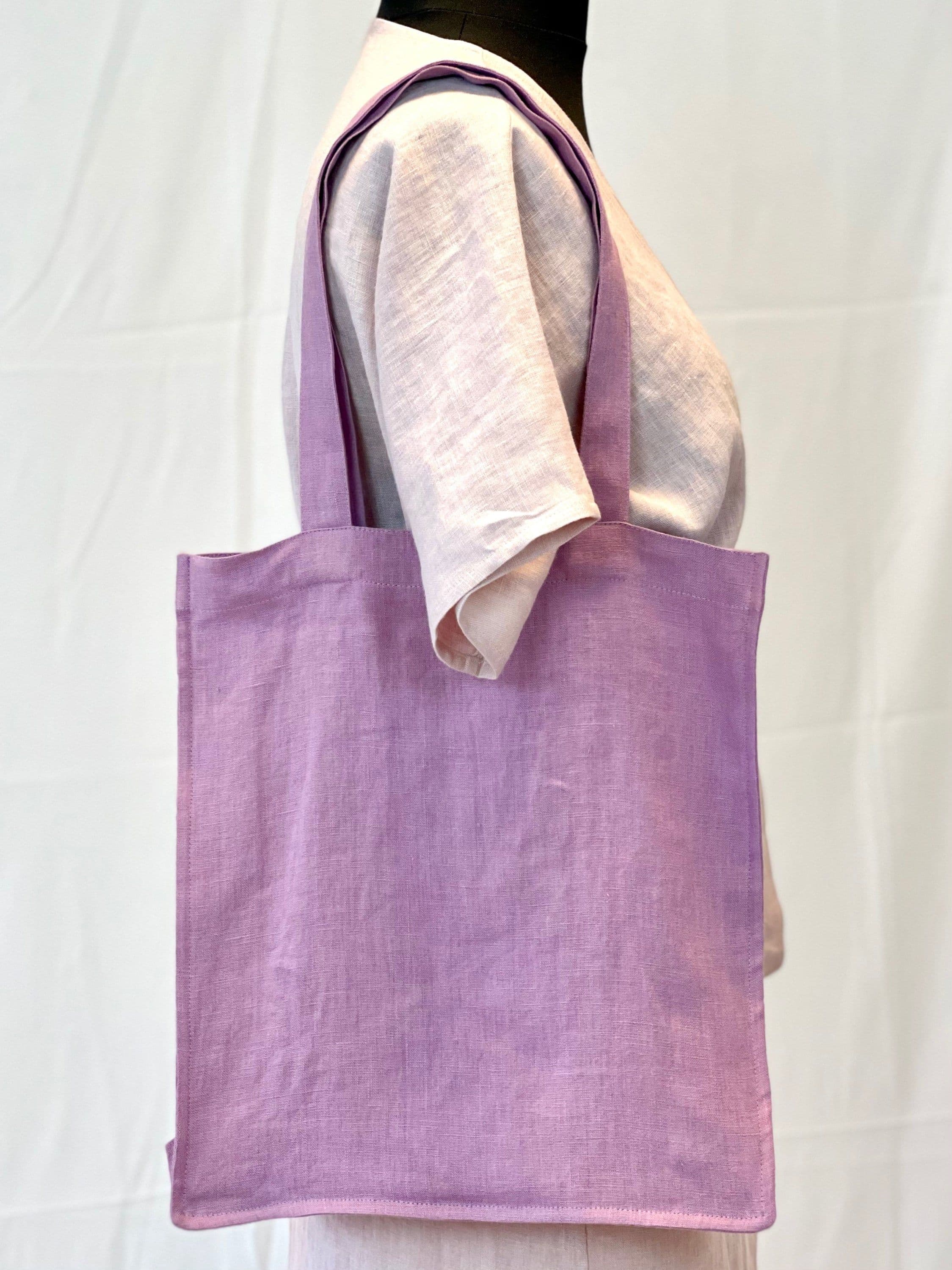 image-Dark Plum linen tote bag with embroidery