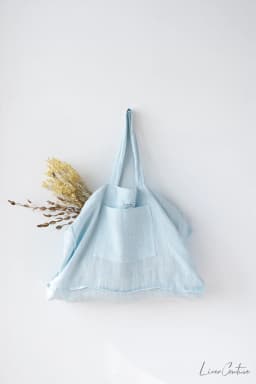 image-Linen beach bag with pocket and zipper in Baby Blue