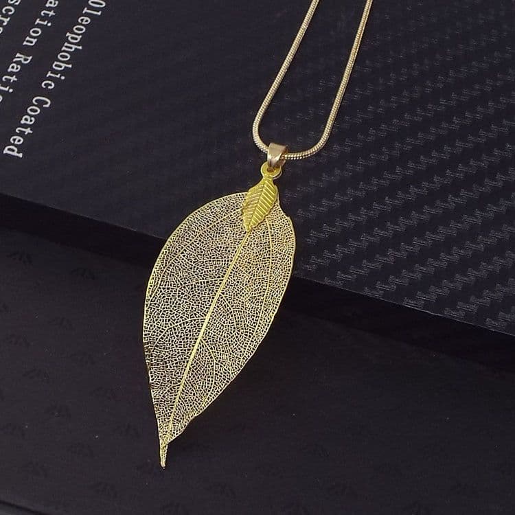 image-Wish Amazon ebay Explosive Korean Fashion Fresh Personality Metal Leaf Necklace Long Sweater Chain Wholesale
