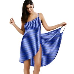 image-2023 AliExpress Summer New Amazon Hot Style Sexy Beach Dress Holiday Skirt Striped Sling Dress