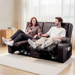 image-VEVOR Loveseat Recliner Sofa, Power Reclining Couch with Heating & Massage and Timer, PU Leather Electric Recliner Sofa with Center Console, USB Ports, Cup Holders and Side Bags for Living Room