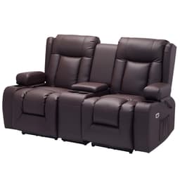 image-VEVOR Loveseat Recliner Sofa, Power Reclining Couch with Heating & Massage and Timer, PU Leather Electric Recliner Sofa with Center Console, USB Ports, Cup Holders and Side Bags for Living Room