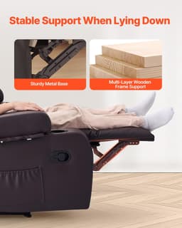 image-VEVOR Loveseat Recliner Sofa, Manual Reclining Couch with Center Console, PU Faux Leather Recliner Sofa with USB Ports, Cup Holders and Storage Bags, Dual Loveseat Chair for Living Room/RV, Brown