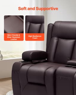 image-VEVOR Loveseat Recliner Sofa, Manual Reclining Couch with Center Console, PU Faux Leather Recliner Sofa with USB Ports, Cup Holders and Storage Bags, Dual Loveseat Chair for Living Room/RV, Brown