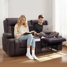image-VEVOR Loveseat Recliner Sofa, Manual Reclining Couch with Center Console, PU Faux Leather Recliner Sofa with USB Ports, Cup Holders and Storage Bags, Dual Loveseat Chair for Living Room/RV, Brown