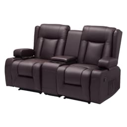 image-VEVOR Loveseat Recliner Sofa, Manual Reclining Couch with Center Console, PU Faux Leather Recliner Sofa with USB Ports, Cup Holders and Storage Bags, Dual Loveseat Chair for Living Room/RV, Brown