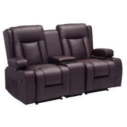 image-VEVOR Loveseat Recliner Sofa, Manual Reclining Couch with Center Console, PU Faux Leather Recliner Sofa with USB Ports, Cup Holders and Storage Bags, Dual Loveseat Chair for Living Room/RV, Brown
