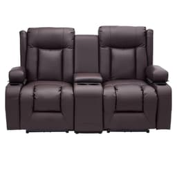 image-VEVOR Loveseat Recliner Sofa, Manual Reclining Couch with Center Console, PU Faux Leather Recliner Sofa with USB Ports, Cup Holders and Storage Bags, Dual Loveseat Chair for Living Room/RV, Brown