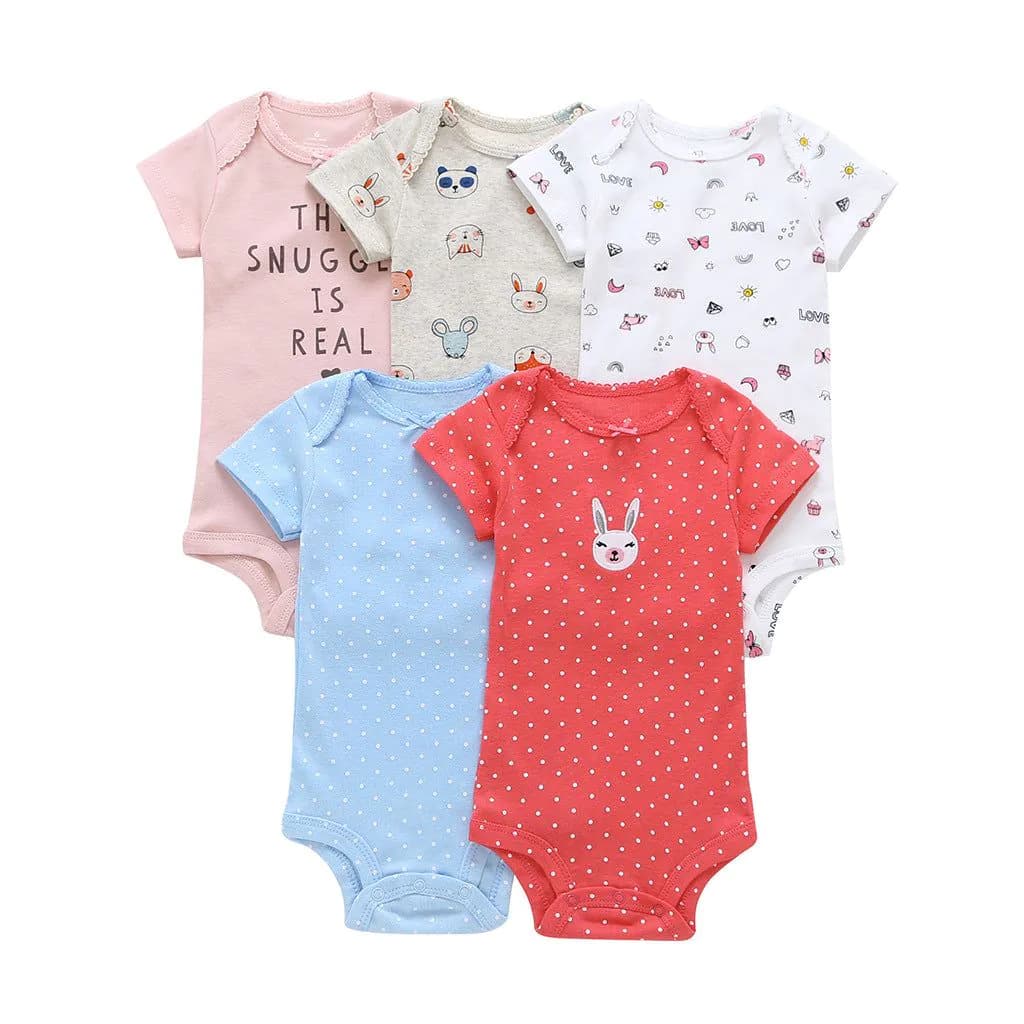 image-A generation of summer baby boy cotton short-sleeved mixed color haze triangle romper 5 five-piece suit T0031