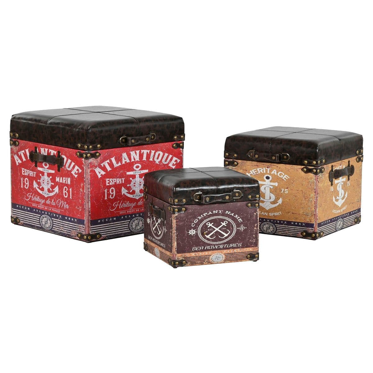 image-Set of decorative boxes Home ESPRIT Brown Multicolour Polyurethane Wood Vintage (3 Pieces)