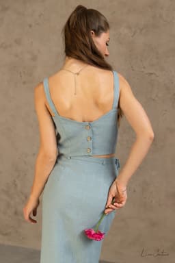 image-Bella Vita Set in Greyish Mint | Linen Crop Top and Midi Skirt