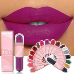 image-18 Colors 2 in 1 Matte Lipstick Liquid Purple Lip Glaze Double Head