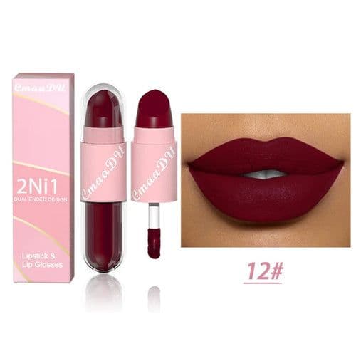 image-18 Colors 2 in 1 Matte Lipstick Liquid Purple Lip Glaze Double Head