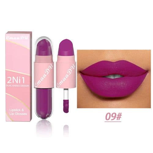 image-18 Colors 2 in 1 Matte Lipstick Liquid Purple Lip Glaze Double Head