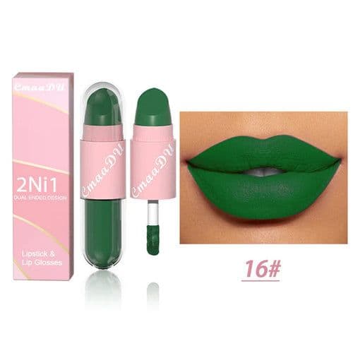 image-18 Colors 2 in 1 Matte Lipstick Liquid Purple Lip Glaze Double Head
