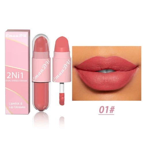 image-18 Colors 2 in 1 Matte Lipstick Liquid Purple Lip Glaze Double Head