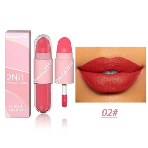image-18 Colors 2 in 1 Matte Lipstick Liquid Purple Lip Glaze Double Head