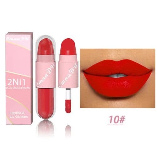 image-18 Colors 2 in 1 Matte Lipstick Liquid Purple Lip Glaze Double Head