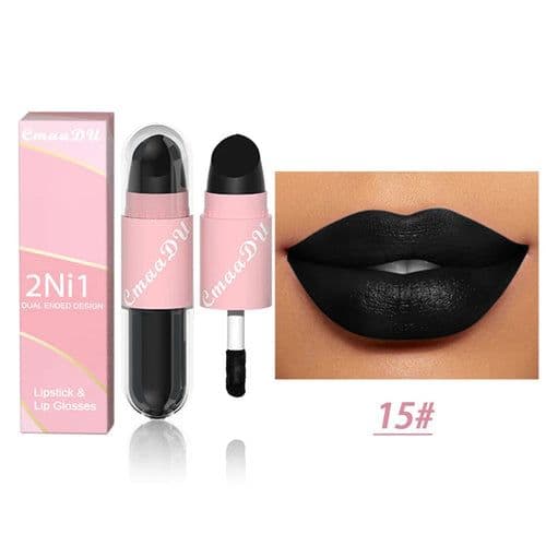 image-18 Colors 2 in 1 Matte Lipstick Liquid Purple Lip Glaze Double Head