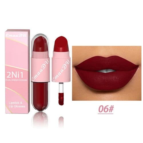 image-18 Colors 2 in 1 Matte Lipstick Liquid Purple Lip Glaze Double Head