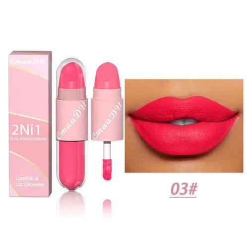 image-18 Colors 2 in 1 Matte Lipstick Liquid Purple Lip Glaze Double Head