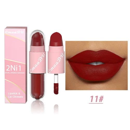 image-18 Colors 2 in 1 Matte Lipstick Liquid Purple Lip Glaze Double Head