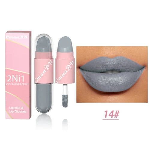 image-18 Colors 2 in 1 Matte Lipstick Liquid Purple Lip Glaze Double Head