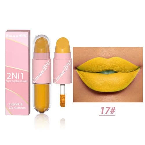 image-18 Colors 2 in 1 Matte Lipstick Liquid Purple Lip Glaze Double Head