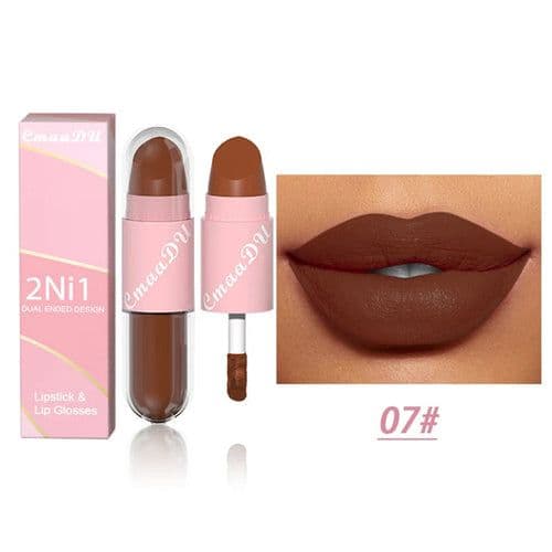 image-18 Colors 2 in 1 Matte Lipstick Liquid Purple Lip Glaze Double Head