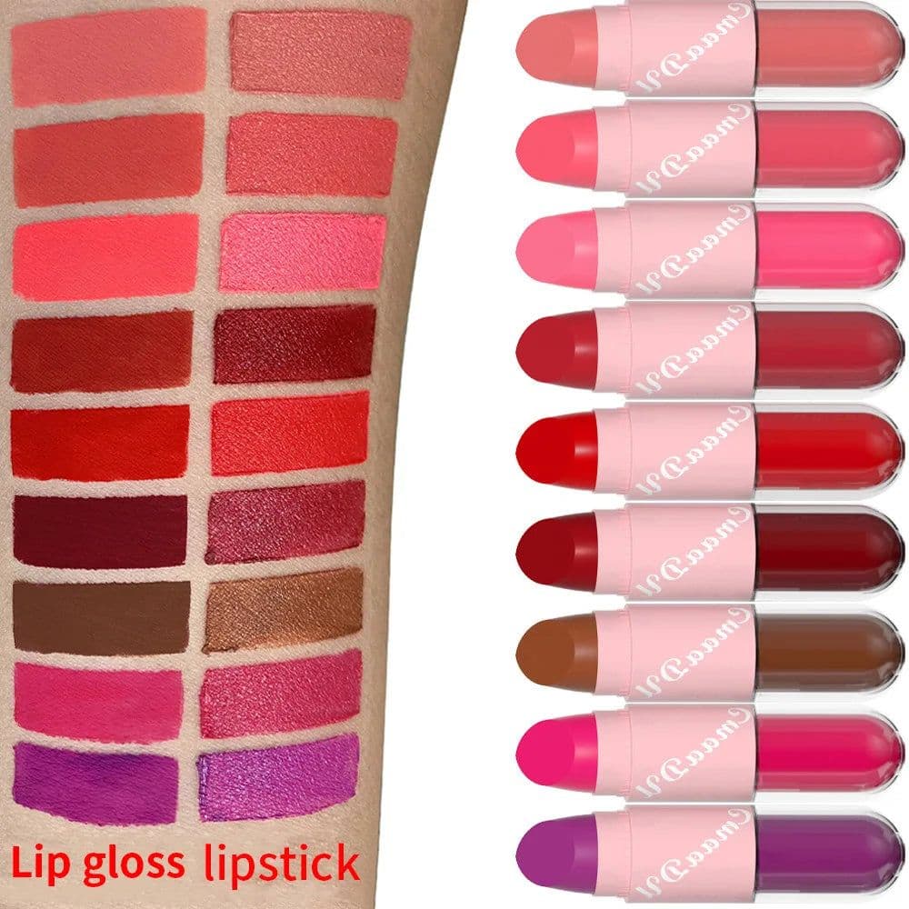 image-18 Colors 2 in 1 Matte Lipstick Liquid Purple Lip Glaze Double Head