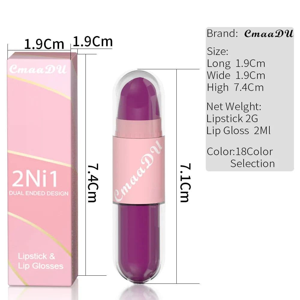 image-18 Colors 2 in 1 Matte Lipstick Liquid Purple Lip Glaze Double Head