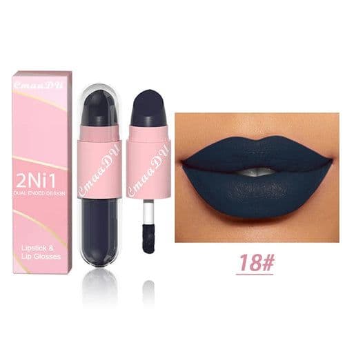 image-18 Colors 2 in 1 Matte Lipstick Liquid Purple Lip Glaze Double Head