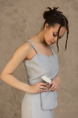image-Bella Vita Set in Light Grey | Linen Crop Top and Midi Skirt