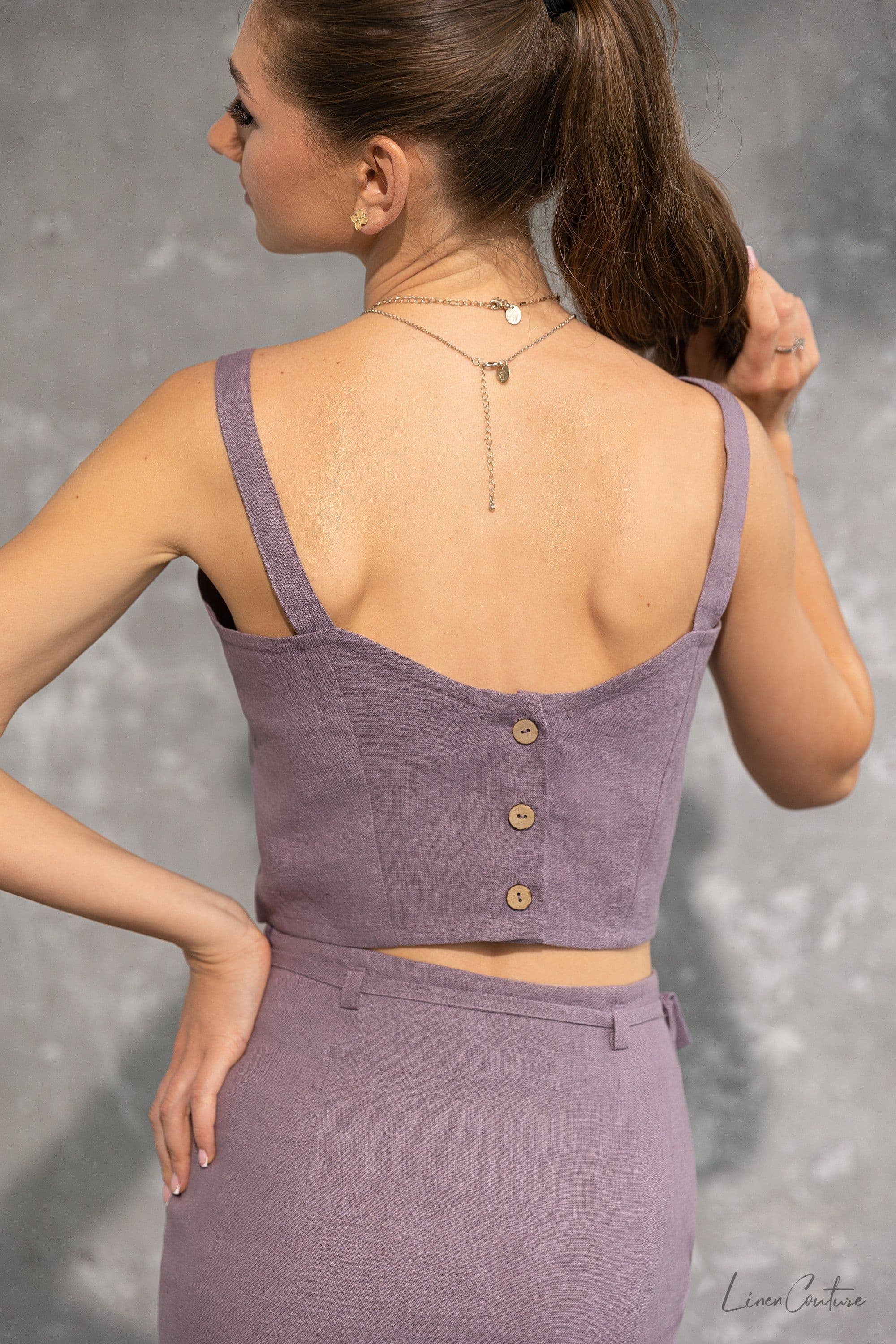 image-Bella Vita Set in Pastel Plum | Linen Crop Top and Midi Skirt