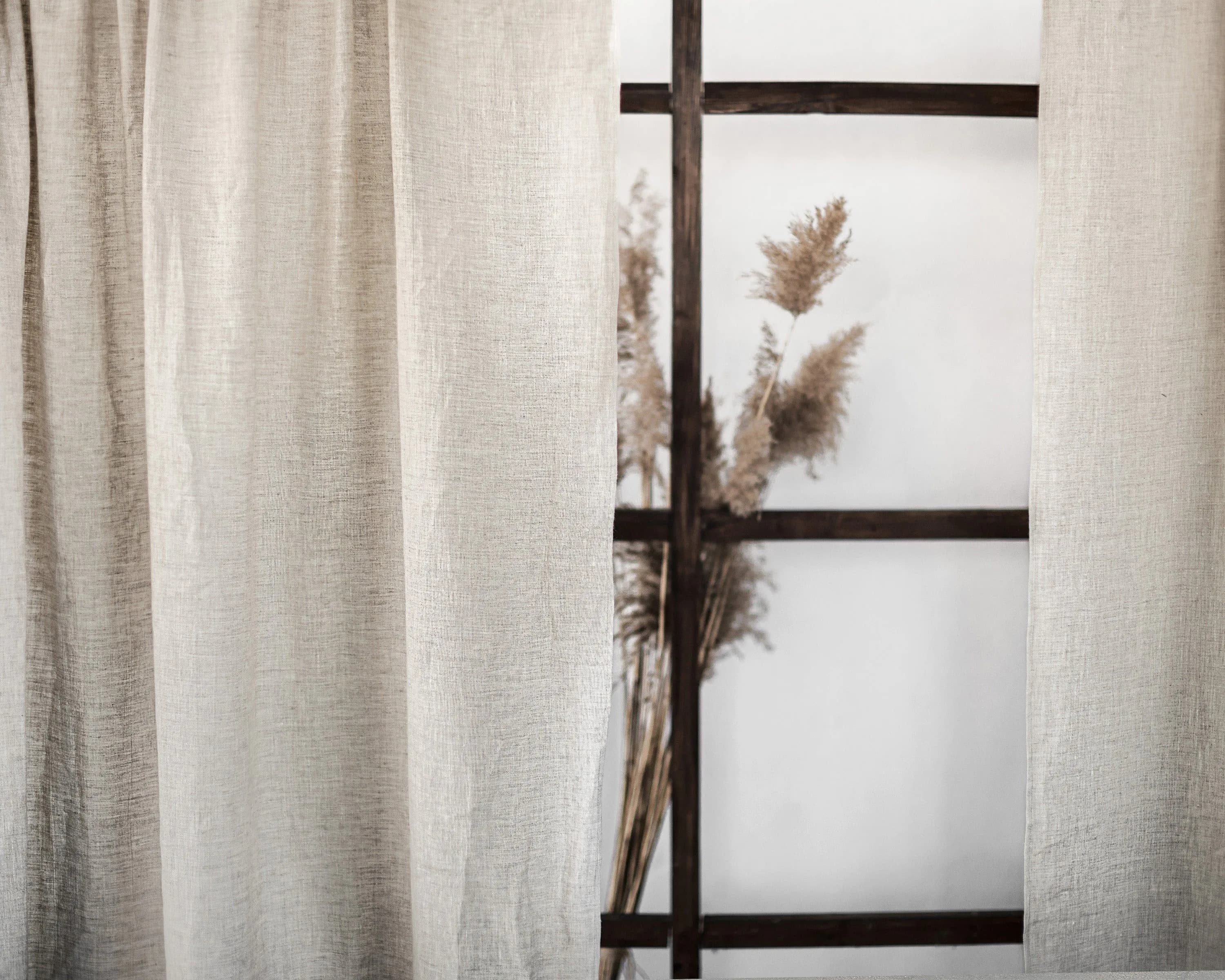image-Natural Light linen curtain panel with rod pocket