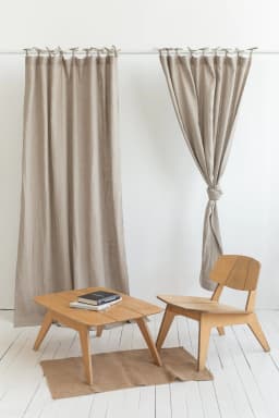 image-Natural linen curtain with tie top