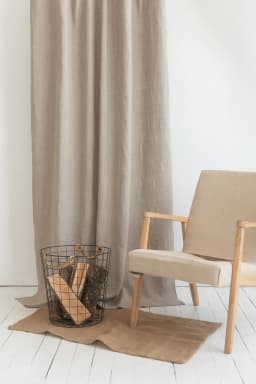 image-Natural linen curtain with tie top