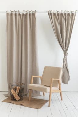 image-Natural linen curtain with tie top