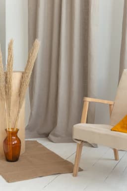 image-Natural linen curtain with tie top