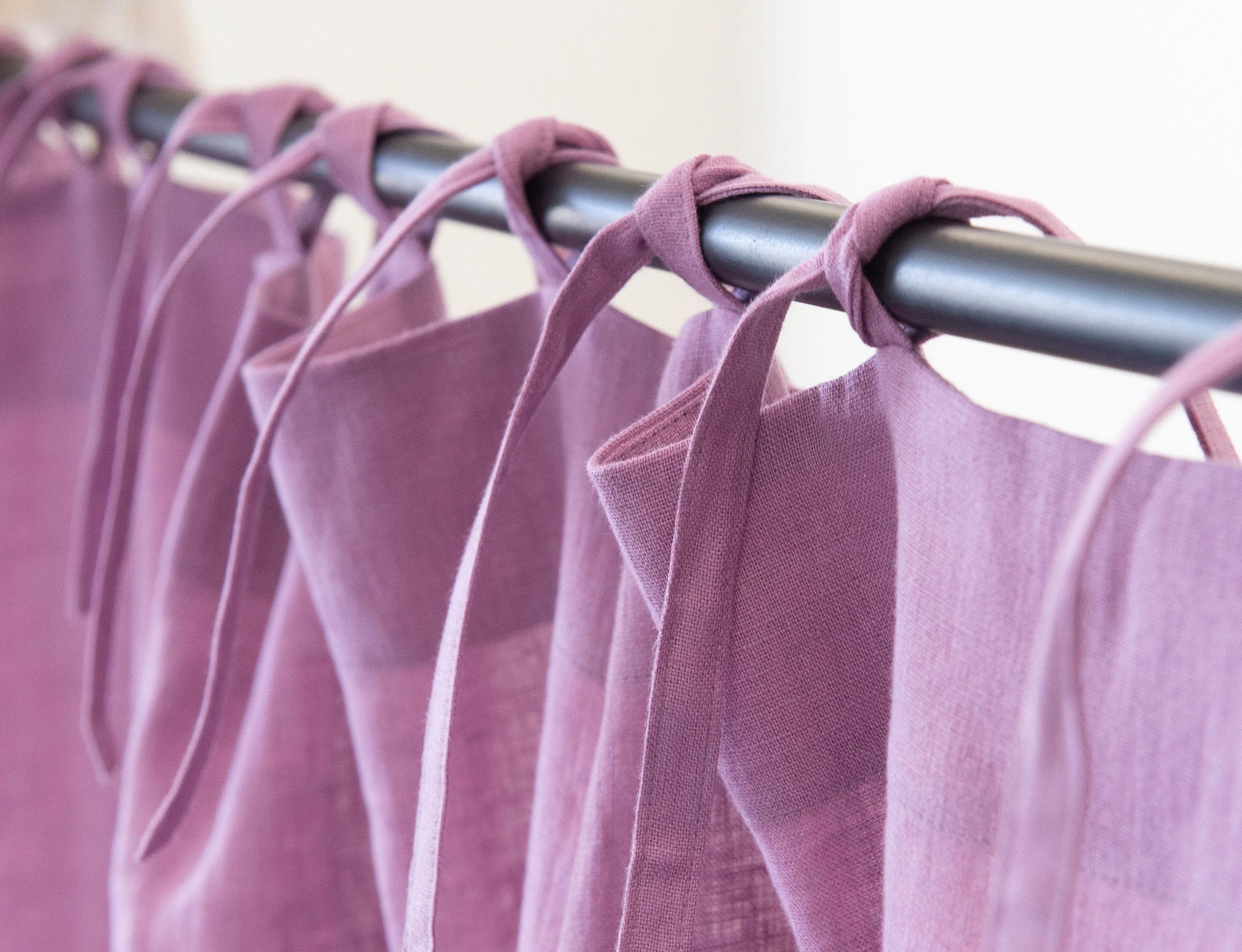 image-Natural linen curtain with tie top