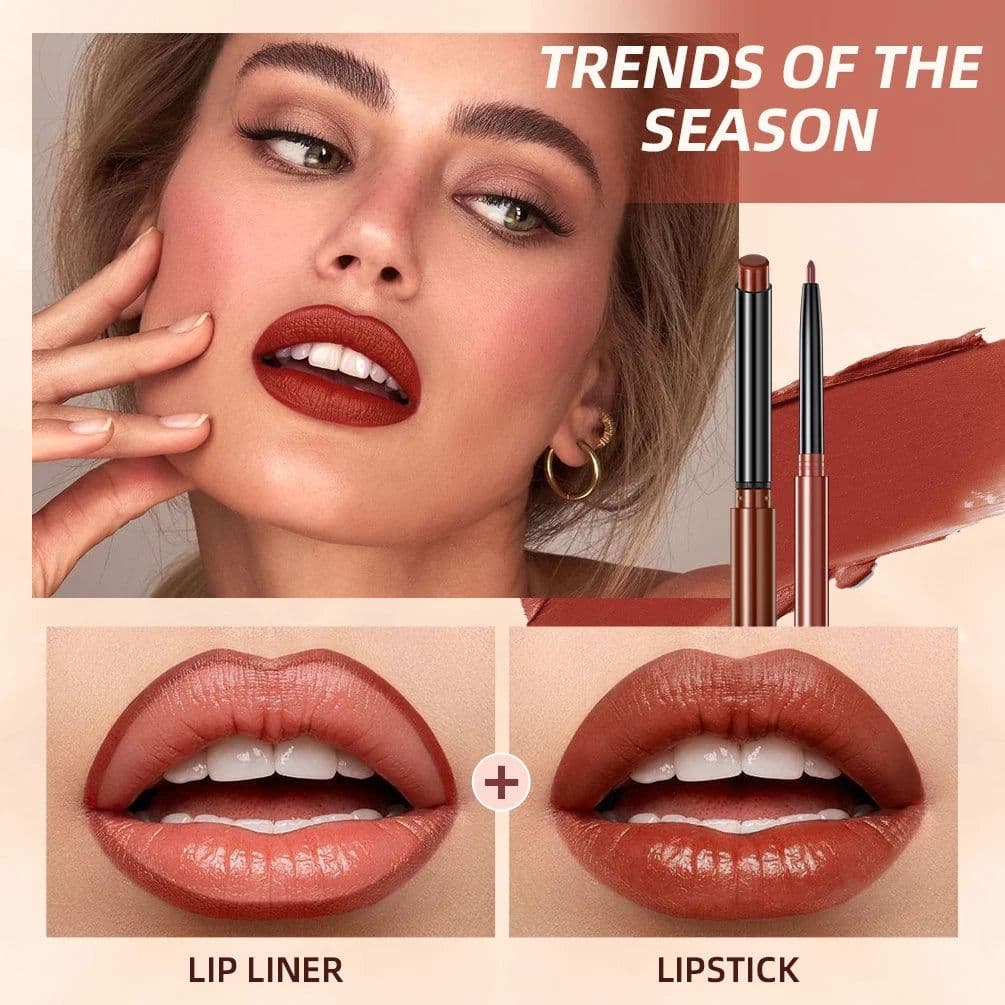 image-QIBEST 2pcs Lipstick Lipliner Pen Set Matte Velvet Lip Liner Pencil