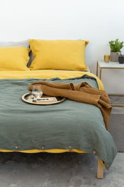 image-Honey and Safari Green double linen bedding set