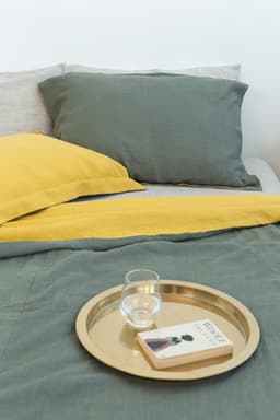 image-Honey and Safari Green double linen bedding set