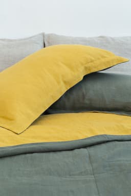 image-Honey and Safari Green double linen bedding set