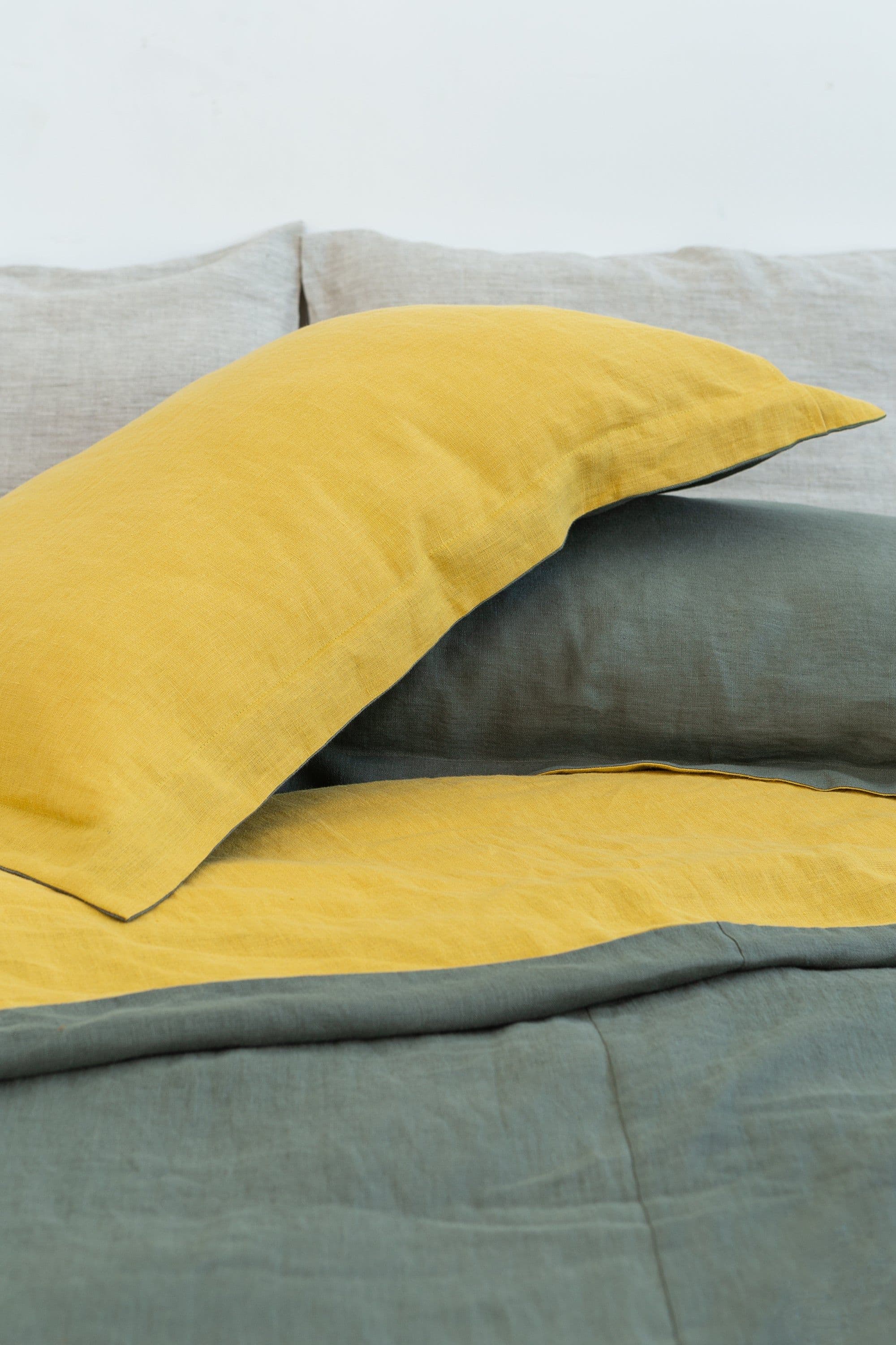 image-Honey and Safari Green double linen bedding set