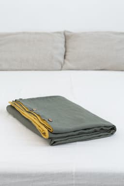 image-Honey and Safari Green double linen bedding set